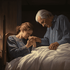 an elderly couple in ill health